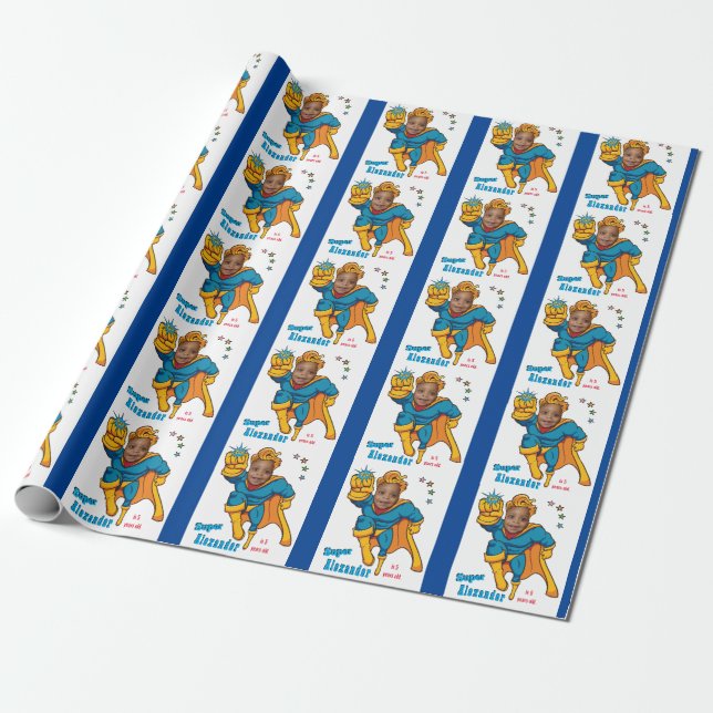 Special Superhero Amazing Flying Photo Birthday Wrapping Paper (Unrolled)