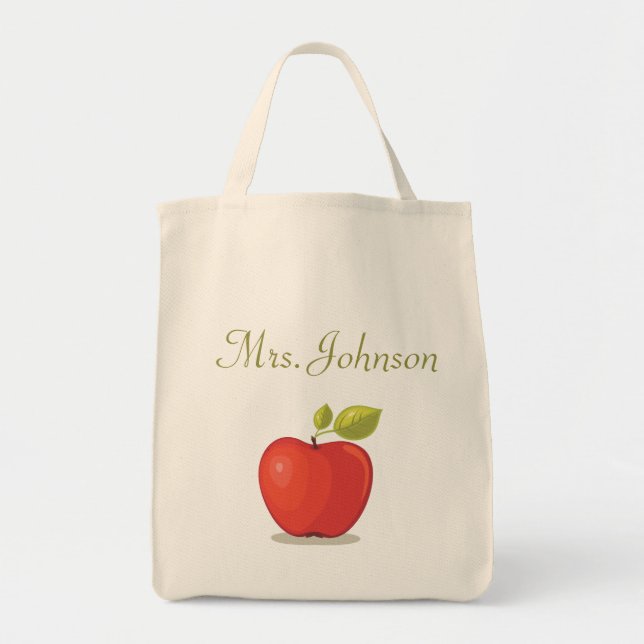 Special Teacher Apple Name School Red Tote Bag (Front)