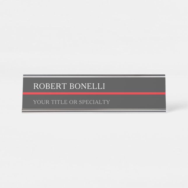Special Unique Grey Red Elegant Modern Desk Name Plate (Front)