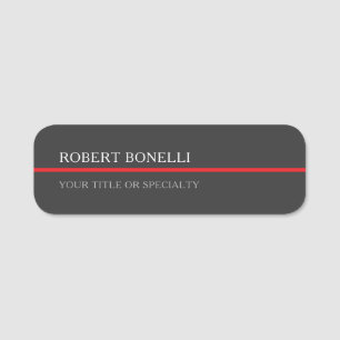 Special Unique Grey Red Elegant Modern Name Tag