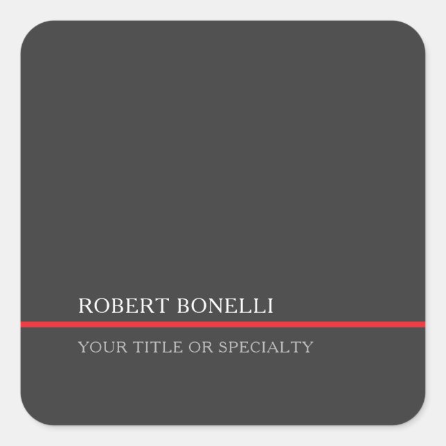 Special Unique Grey Red Elegant Modern Square Sticker (Front)