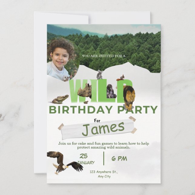 special wild adoption birthday celebration invitation (Front)