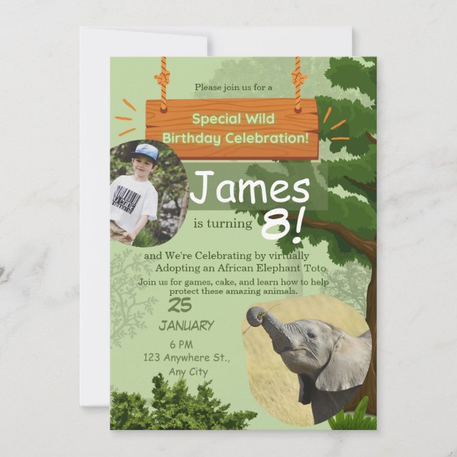 special wild adoption birthday celebration  invitation (Front)