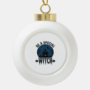 Special Witch Halloween Vintage Engraving Design_1 Ceramic Ball Christmas Ornament