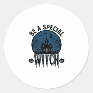 Special Witch Halloween Vintage Engraving Design_1 Classic Round Sticker