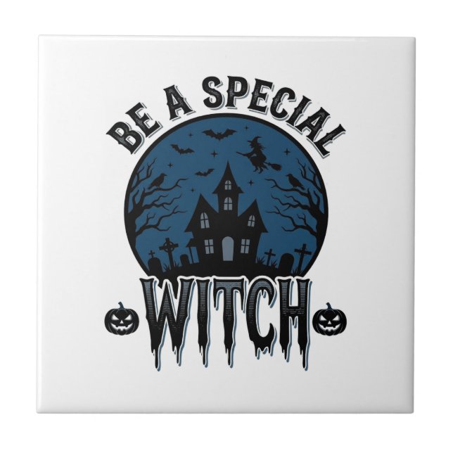 Special Witch Halloween Vintage Engraving Design_1 Tile (Front)