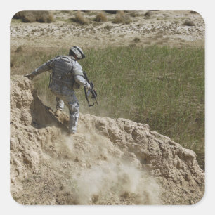 Specialist climbs down square sticker