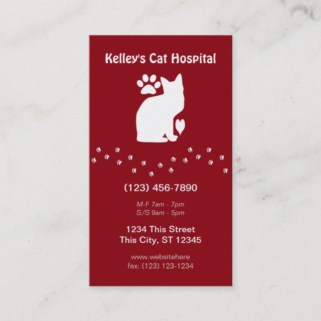 Specialist/Doctor Cat Veterinarian U pick Colour Business Card (Front)