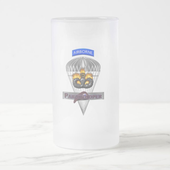 Specially Designed Airborne Paratrooper Frosted Glass Beer Mug (Center)