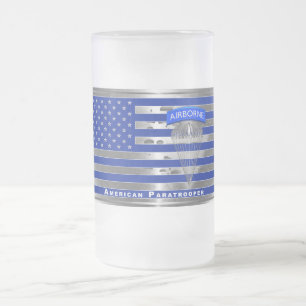 Specially Designed American Paratrooper Flag Frosted Glass Beer Mug