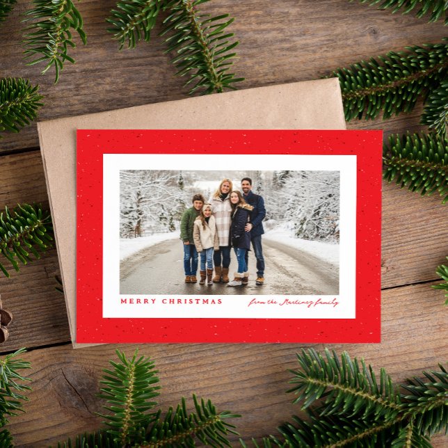 Speckle frame simple red Christmas photo Holiday Card (Creator Uploaded)