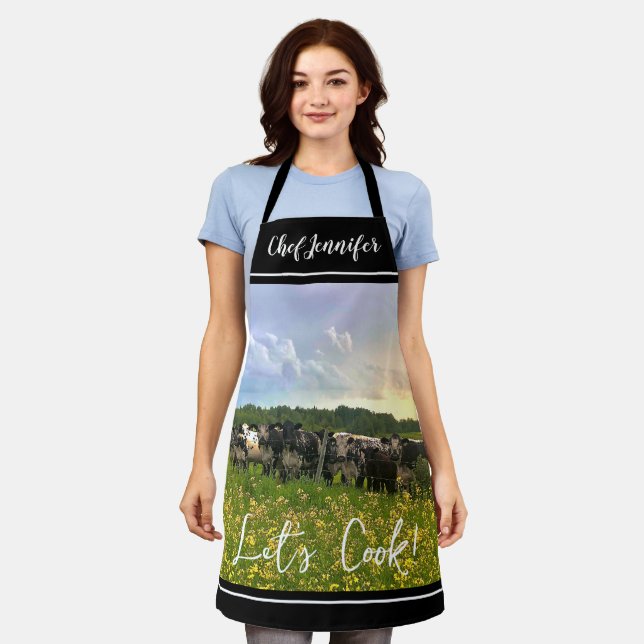 Speckle Park Cattle Under Rain Shower, Sunset Sky Apron (Worn)