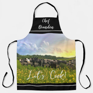 Speckle Park Cattle Under Rain Shower, Sunset Sky Apron
