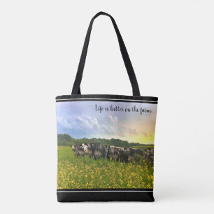 Speckle Park Cattle Under Rain Shower, Sunset Sky Tote Bag