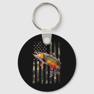 Speckled Brook Trout American Flag Fishing Key Ring