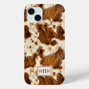 Speckled Brown Cowhide Monogrammed iPhone 15 Mini Case