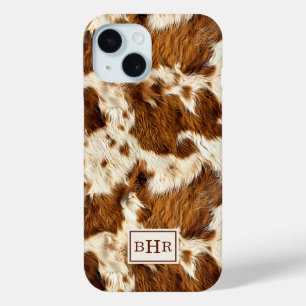 Speckled Brown Cowhide Monogrammed iPhone 15 Case