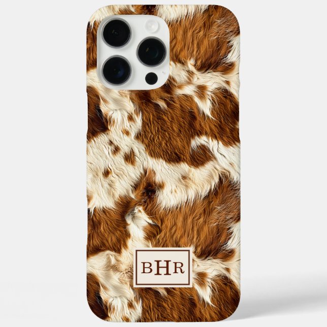 Speckled Brown Cowhide Monogrammed Case-Mate iPhone Case (Back)