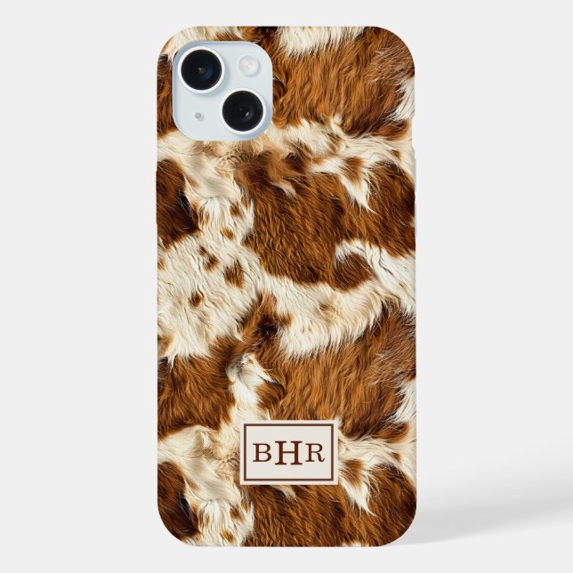 Speckled Brown Cowhide Monogrammed iPhone Case (Back)