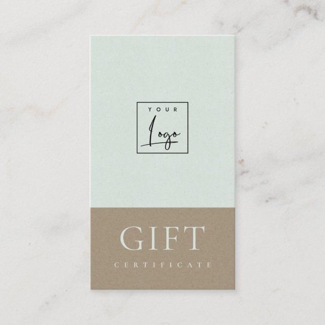 Speckled Ceramic Aqua Kraft Logo Gift Certificate (Front)