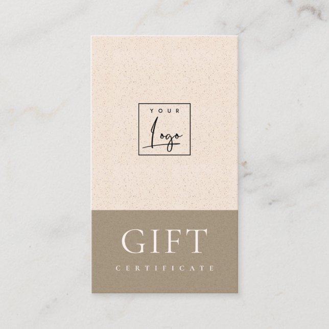 Speckled Ceramic Blush Kraft Logo Gift Certificate (Front)