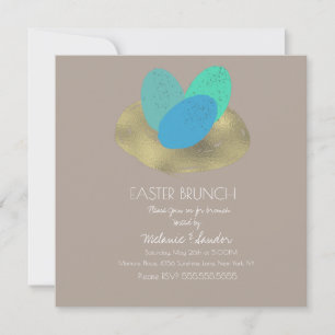 Speckled Easter Egg Gold Nest Dinner Brunch Family Card