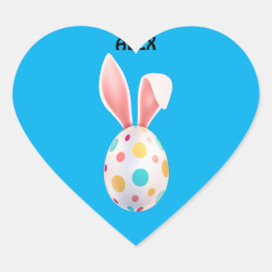 SPECKLED EGG & BUNNY EARS PERSONALIZED  HEART STICKER