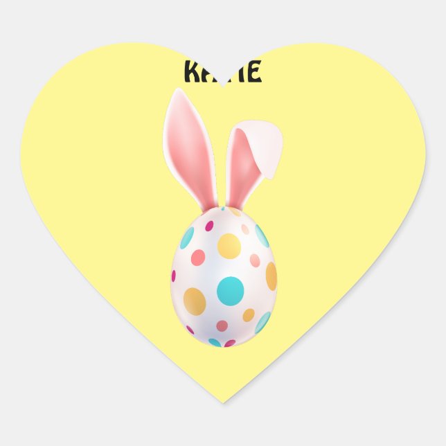 SPECKLED EGG & BUNNY EARS PERSONALIZED  HEART STICKER (Front)