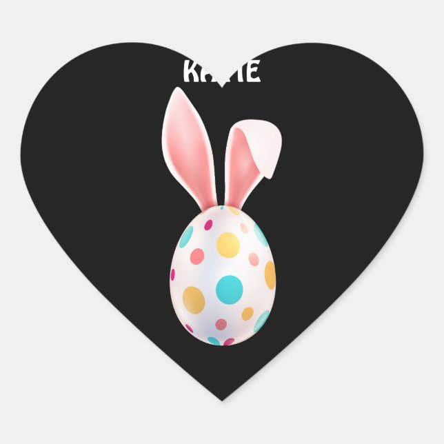  SPECKLED EGG & BUNNY EARS PERSONALIZED  HEART STICKER (Front)