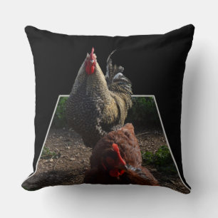 Speckled Fluffy Rooster And Hen Big Throw Cushion. Cushion