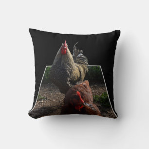 Speckled Fluffy Rooster And Hen, Throw Cushion. Cushion