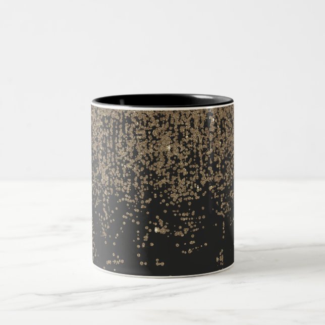 Speckled Gold Glitter Black Ombre Two-Tone Coffee Mug (Center)