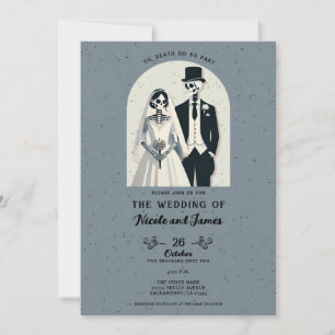 Speckled Grey Skeleton Halloween Gothic Wedding Invitation