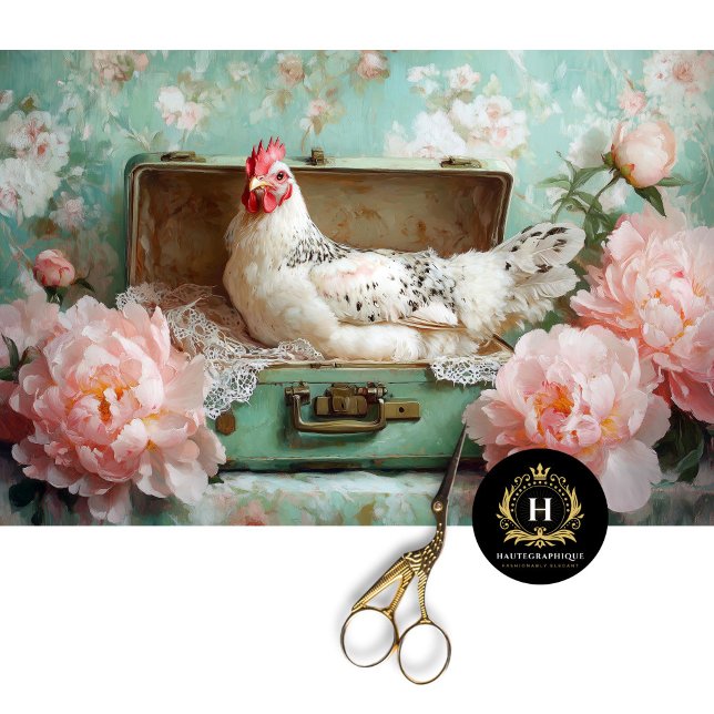 Speckled Hen Vintage Green Suitcase Decoupage Tissue Paper (Creator Uploaded)