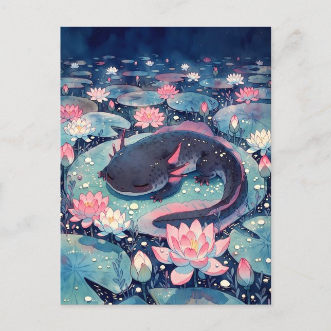 Speckled Indigo Whimsical Axolotl Pond Postcard (Front)