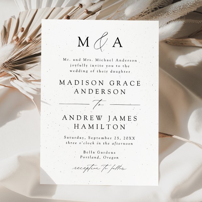 Speckled Modern Elegance Monogram Wedding Invitation (Creator Uploaded)