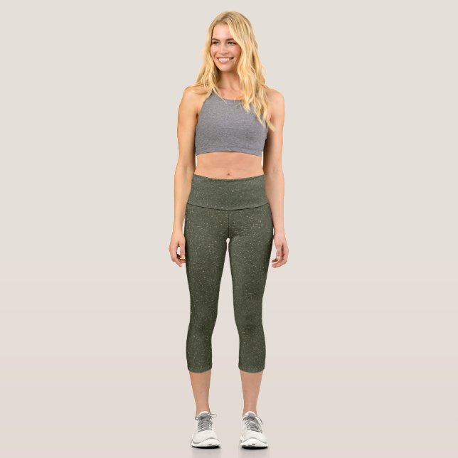 Speckled Moss Green Capri Leggings – Customisable (Front)