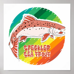 Speckled Sea Trout Retro Fishing Gift Poster