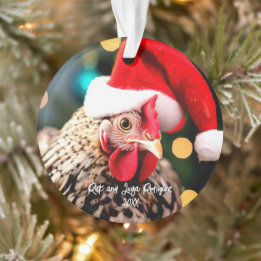 Speckled Sussex Chicken in Santa Hat Christmas Ornament