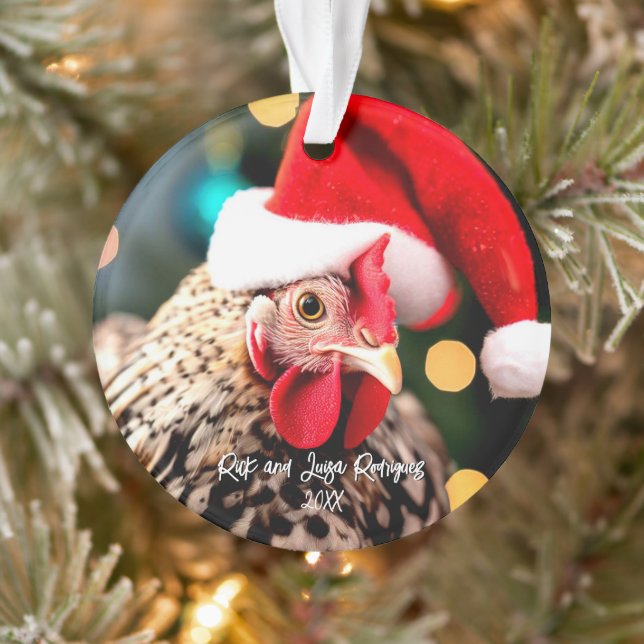  Speckled Sussex Chicken in Santa Hat Christmas Ornament (Tree)