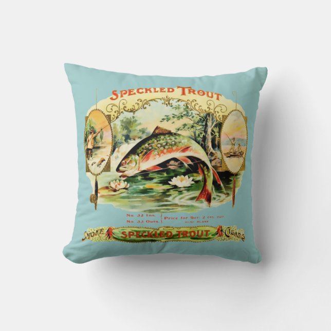 Speckled Trout Vintage Cigar Box Label Cushion (Front)