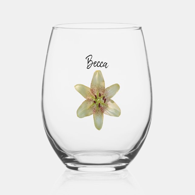 Speckled Yellow Lily Flower Personalised Glass (Front)