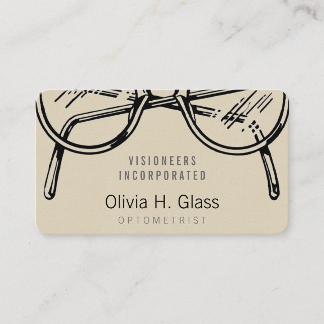 Spectacles Eyewear Cream Faux Flannel Business Card (Front)