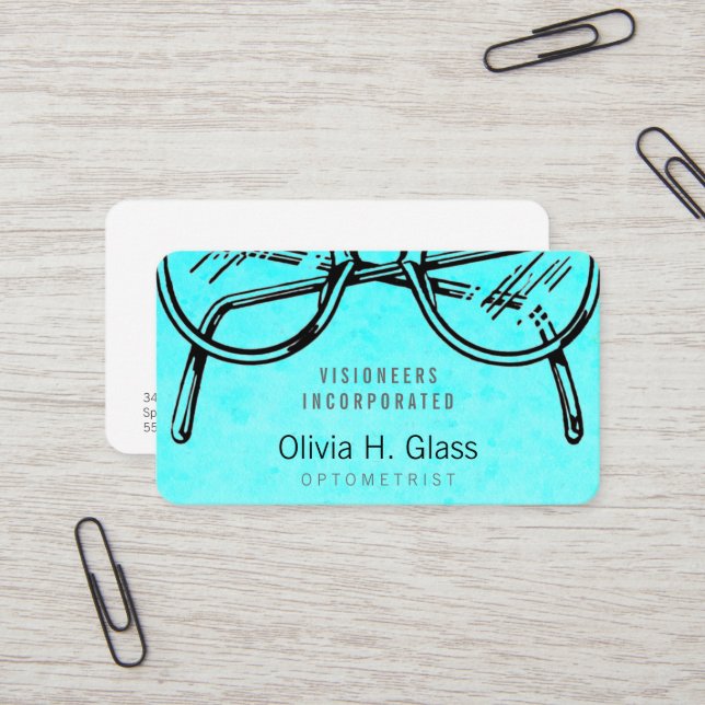 Spectacles Eyewear Optical Vision Watercolor Wash Business Card (Front/Back In Situ)