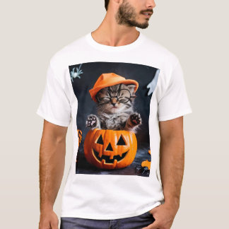 Spectacles Kitten in Pumpkin Halloween Tee