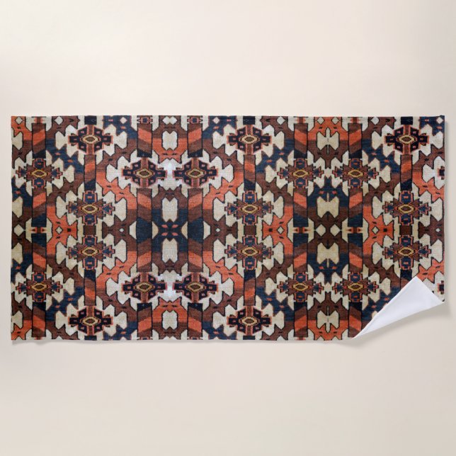 Spectacular Earth Colours Oriental Rug Pattern Beach Towel (Front)