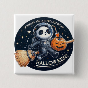 Spectacular Halloween with a Bamboo-Broom Panda 15 Cm Square Badge