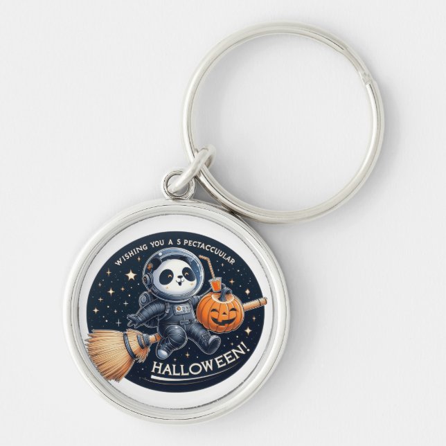 Spectacular Halloween with a Bamboo-Broom Panda  Key Ring (Front)