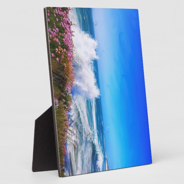 Spectacular impressionist wave with pink flowers plaque (Side)