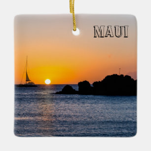 Spectacular Maui Sunsets, Square, Ceramic Ornament